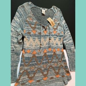 knit aztec print tunic w/ string ties